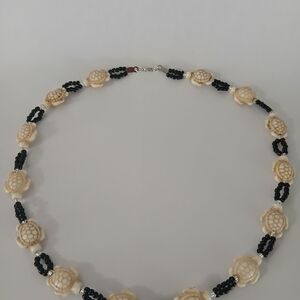 Elegant Cream and Black Beaded Necklace